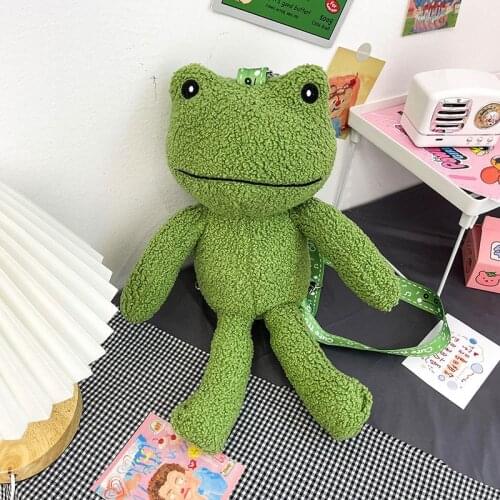 2021 Creative Personality Ugly Cute Funny Green Frog Backpack Cute Plush Toy Doll Children Messenger Bag Unisex Shoulder Bag