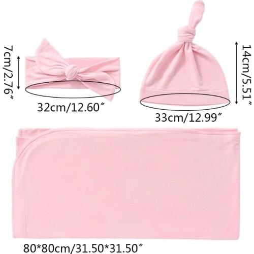 HUYU 3 Pcs Newborn Swaddling Wrap + Headband + Hat Set Baby Receiving Blanket Sleepsack Hair Band for Baby Infants