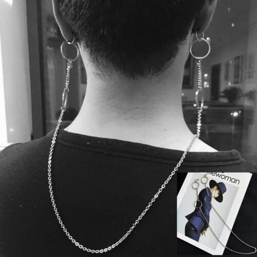 Korea KPOP Bangtan Boys Earrings Album V DNA Double ear hole Long chain Front and back hang Stud Earrings Men Women