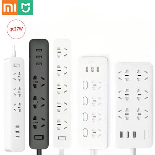 Original Xiaomi Mijia Smart Power Strip 3 2A Fast Charging USB Ports + 3 Sockets Xiaomi Xiaom MI Smart Home Black With Adapter