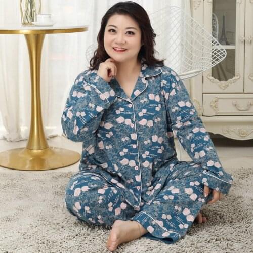 Plus size 140KG 5XL pajamas sets women sleepwear spring 100% cotton Long sleeves sleepwear women pyjamas 58238