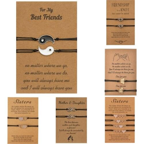 2pcs/set Heart Butterfly Charm Bracelets For Women Handmade Bracelets With Wish Card Friendship Couple Mothers Day Jewelry Gift