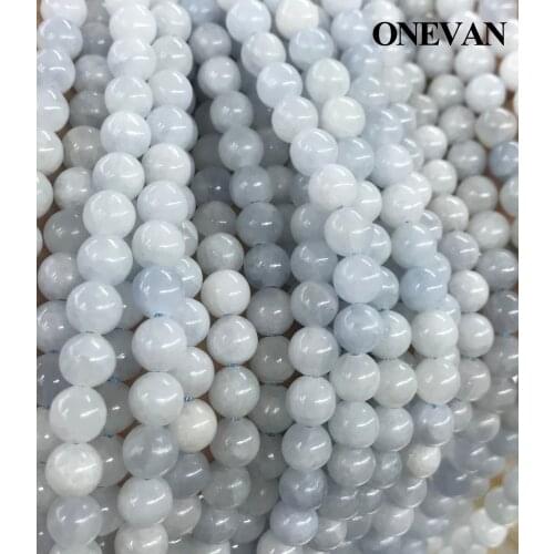ONEVAN Natural Blue Calcite Beads Smooth Round Stone Bracelet Necklace Jewelry Making Diy Accessories Gift Design
