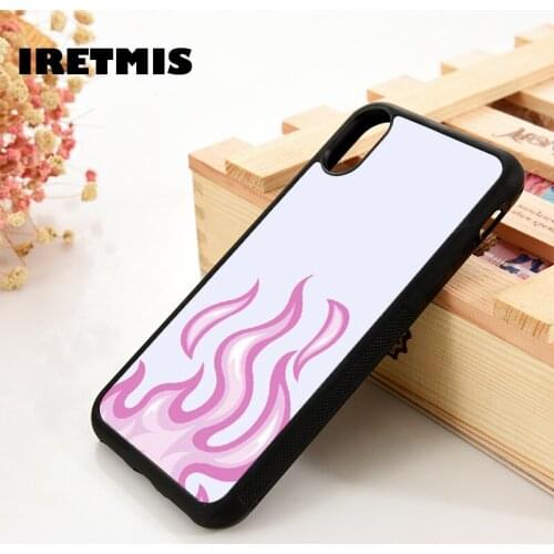 Iretmis 5 5S SE 6 6S TPU Silicone Rubber Phone Case Cover for iPhone 7 8 Plus X Xs 11 12 MINI Pro Max XR Flame off pink