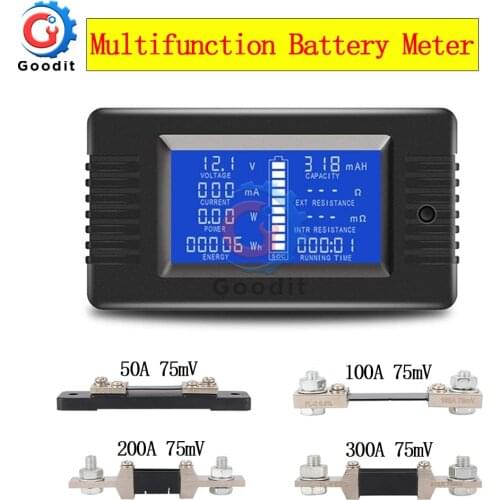 PZEM-015 0-200v 0-300A Digital Ammeter Voltmeter Energy Meter Car Battery Capacity Tester with 50A 100A 200A 300A 75mV shunt