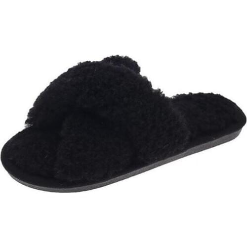 Faux Suede Home Women Full Fur Slippers Winter Warm Plush Bedroom Non-Slip Couples Shoes Indoor Ladies Furry Slippers