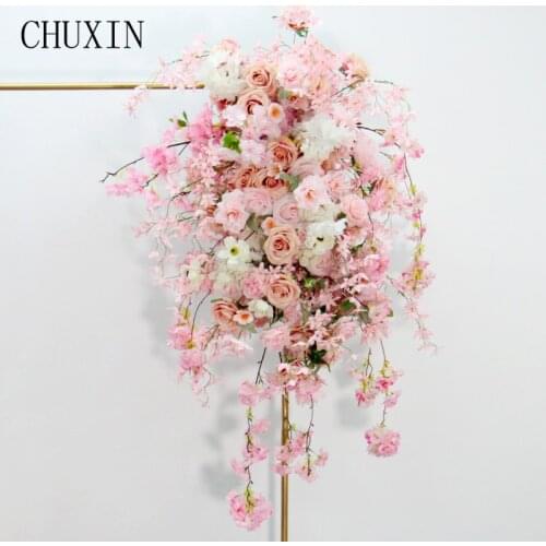 Wedding Arch Stand Floral arrangement Decor Artificial Rose Flower Row Stage Party Welcome Flower Background Layout Fake Flowers