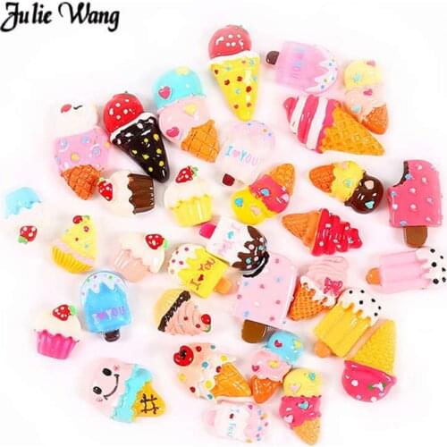 Julie Wang 10pcs Ice Cream Polymer Clay Cabochons Flatback DIY Charms Random For Stationery Box Phone Case Decor Accessory