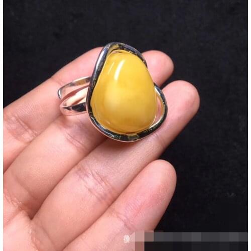 Natural 925 sterling silver inlaid amber rings natural Baltic Sea amber Irregular rings resizable rings for women