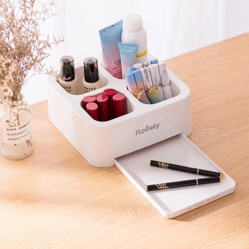Korean Version of The Square 4 Grid Storage Box with Drawer Pen Holder Pen Multi-function Desktop Makeup Brush Storage Box