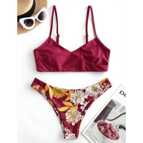 Vintage Women Floral Swimsuit Bikinis Set 2021 Padded Thong Swimwear 2 Pieces Bathing Suit Female Bikinis