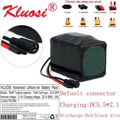 KLUOSI 6S4P 24V 10Ah 450W 21.6V 25.2V Lithium Battery Pack with 25A BMS for Electric Bicycle Ebike Scooter Wheelchair Cropper