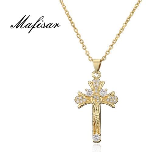 Mafisar Religious Jesus Cross Necklace for Men Women Gold Crucifix Pendant Necklace Fashion Jewelry Gift 20699