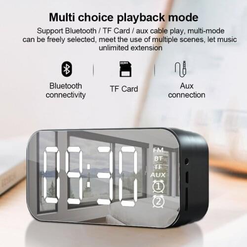 Multifunction Mirror Alarm Clock Bluetooth Speaker With Radio LED Mirror 3.5MM AUX Wireless Subwoofer Music Player Table Clock