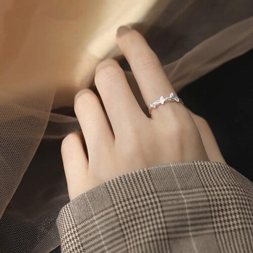 ModaOne Black Branch Ginkgo Leaves Thin Silver Color Adjustable Rings For Women Girls Dainty Trendy Elegant Jewelry Gifts