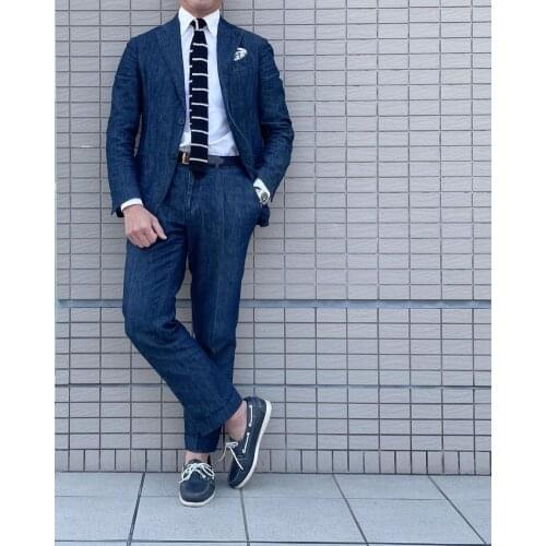 2 Pieces Men Suits Fashion Denim Fabric Single Breasted Casual Style Suits Customized Handsome Party Suits Coat+Pant