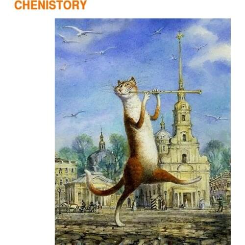 CHENISTORY Music Cat Animals DIY Painting By Numbers Abstract Modern Wall Art Picture Acrylic Unique Gift For Home Decor Artwork