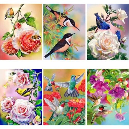 Flowers and Birds Full Drill Painting Kits Round Square Rhinestones Stitch Embroidery Diamond Art Mosaic Accessories Home Decor