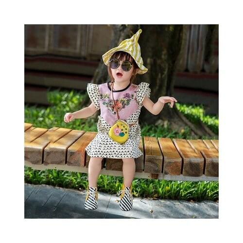 Girls Print Dress Baby 2021 Summer New Thin Fox Flying Sleeve Dress Childlike Cute Print Princess Dress Baby Girl Clothes 2-7Y