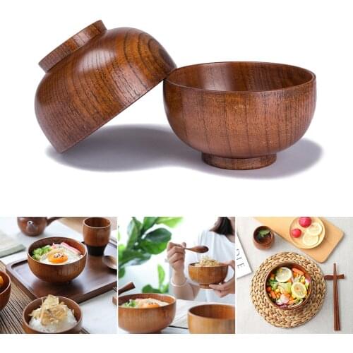 Japanese Style Salad Rice Noodles Bowls Natural Wood Tableware Wooden Bowl Soup Kitchen Utensil Dishes