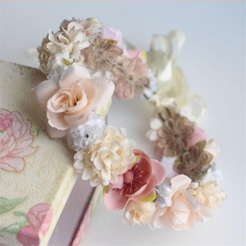 Rustic Flower Crown Bridesmaid Hair Flower Hairbands Wedding Hair Accessories Bridal Girls Garland Hawaiian Beach Vacation Party