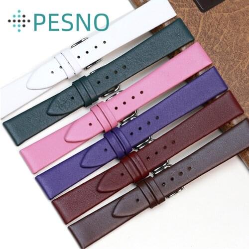Pesno Genuine Calf Skin Leather Watchband Smooth Texture Adjustable Watch Accessories Colourful Watchstrap Quick Release Pin