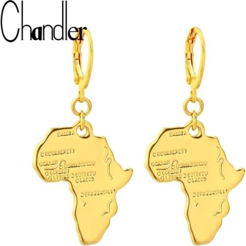 Chandler African Map Earrings Ethnic Gold Color Drop Earring Ethiopian Jewelry African Cards Hip-hop Hoop Earrings Party Gift