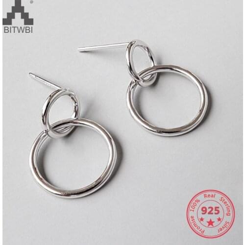 S925 Sterling Silver Geometric Round Circle Simple Stud Earrings