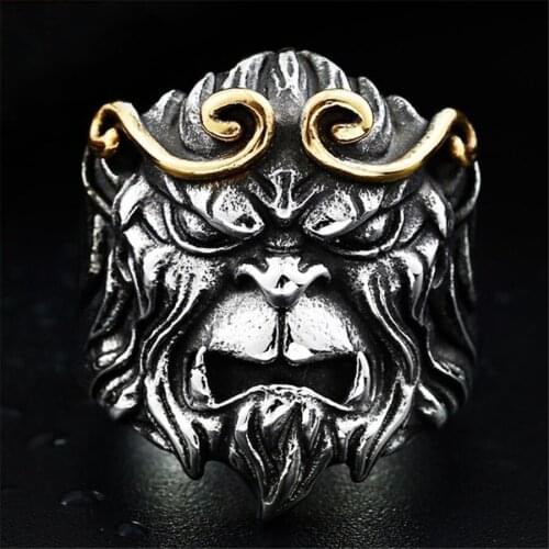 Sun Wukong China Myth Personage topic Ring Violent Monkey Face Ring Gold Color Hoop For Personal Finger Accessories Speical Gift