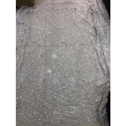 On sale french net lace fabric with beads SYJ-9987 for bridal dress embroidered tulle lace fabric