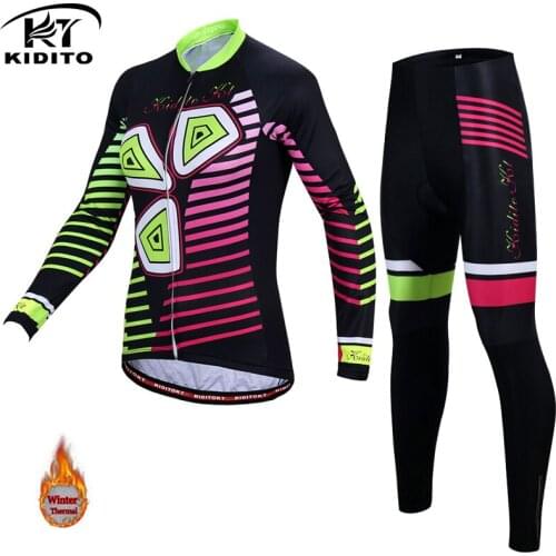 KIDITOKT Bicycle clothes womens winter long sleeve suit breathable and warm Athletic Wear Cycling suit