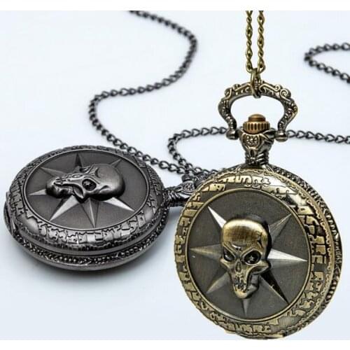Vintage Bronze black Cross Fire pattern clock men and students pendant gift Necklace pocket watches