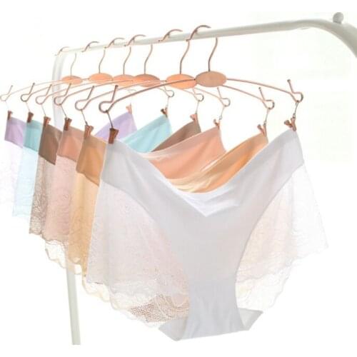 New plus size Womens Intimates Female Simple one piece seamless Lace Briefs sexy silky breathable Mid waist daily Panties