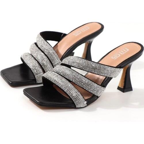 2021Summer Thin Heel Women Sandals Diamond Causal Women Sandals Designer Women High Heels Zapatillas Mujer Female Footwear 36-41