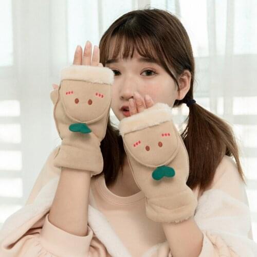 Women Half Finger Gloves Thermal Thicken Gift Mittens Autumn Winter Hand Warmer Artificial Wool Knitted Flip Soft Mittens Gloves