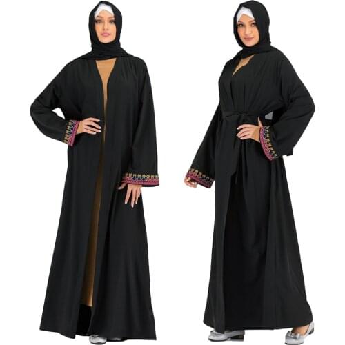 Dubai Women Long Sleeve Muslim Maxi Dress Embroidery Kaftan Islamic Abaya Long Robe Arab Open Kimono Autumn Turkish Gown Dresses
