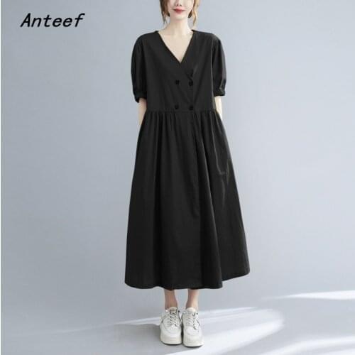 Anteef short sleeve cotton vintage Wrap dresses for women casual loose long woman summer dress elegant clothes 2021