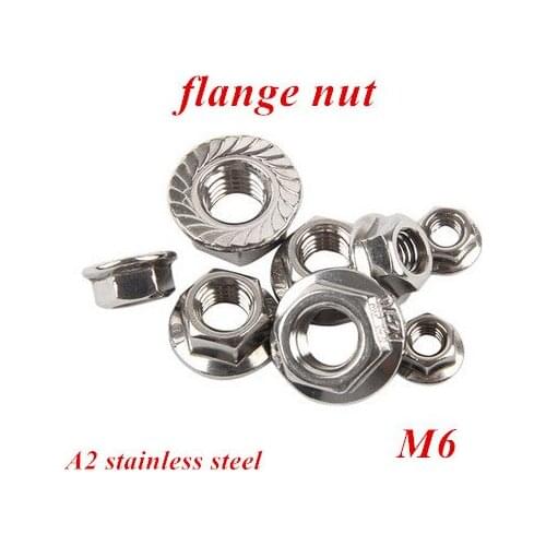 100pcs/lot M6 DIN6923 Hex Flange Nut Metal Lock Nuts SUS304