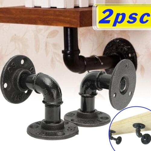 2Pcs/set Pipe L Bracket Wall Floating Shelf Vintage Black Industrial Pipe Shelf Bracket Home Decor Wall Mounted Storage Holder