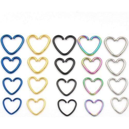 2pcs Jewelry Surgical Steel Heart Ring Cartilage Tragus Piercings Hoop Nose Rings Body Piercing Earring Orbital Ear Stud Jewelry