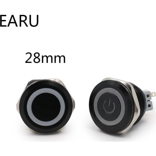 28mm Alumina Metal Push Button Switch Flat Ring Round Momentary 6 Pin Car Switches Reset Latching Fixation 12V 24V Car Switches