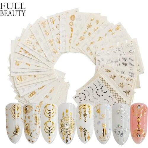 Full Beauty Gold Silver Nail Water Sticker Feather Flower Spider Design Decal For Nails Decoration Nail Art Manicure Slider CHY