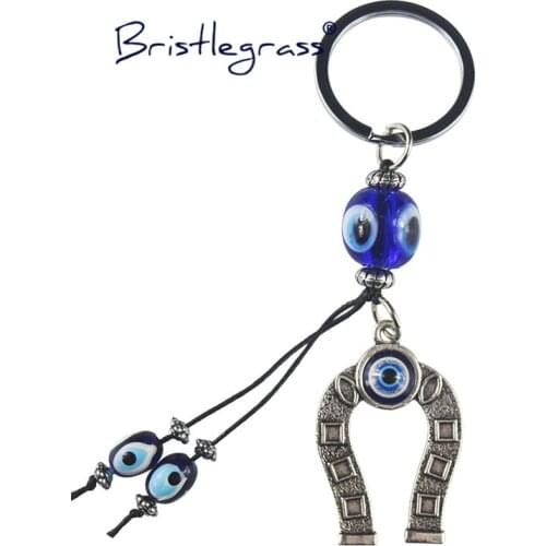 BRISTLEGRASS Turkey Turkish Blue Evil Eye Retro Horseshoe Key Chain Ring Holder Car Keychain Amulet Lucky Charm Blessing Pendant