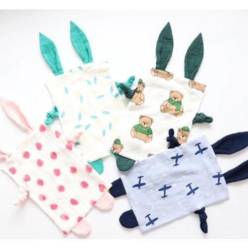 Baby Soothing Towel Organic Cotton Security Blanket Newborns Soft Muslin Bunny Sleeping Toy Infant Comfort Appease Burp Cloth
