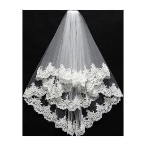 Two Layers Wedding Bridal Veil Lace White/Ivory Elbow Length Tulle Veils With Comb