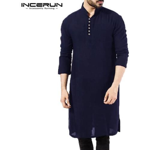 Brand Basic Mens Shirts Long Sleeve Dress Islamic Clothing Chemise Elegant Kaftan Robe Pakistani Man Clothes S-5XL