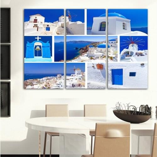 Art Pictures Canvas Paintings Modular Posters 3 Panel House Blue Sky Clear Sea Scenery Home Decor Modern HD Printed Tableau Wall