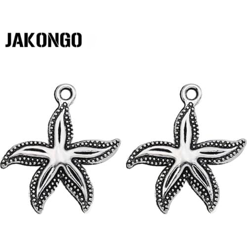 JAKONGO 10pcs Antique Silver Plated Starfish Charms Pendants for Jewelry Making Jewelry Findings DIY Handmade Craft 25x23mm