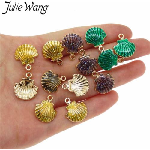 Julie Wang 15pcs Colorful Sea Shell Conch Shape Enamel Alloy Charm DIY Trending Women Jewelry Keychain Necklace Findings 18*15mm