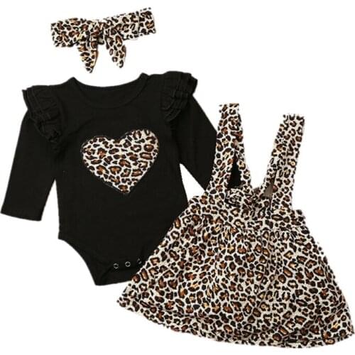 Baby Spring Autumn Clothing 0-24m Newborn Baby Girl Ruffle Long Sleeve Romper Heart Leopard Tutu Dress Outfits 3pcs Clothes